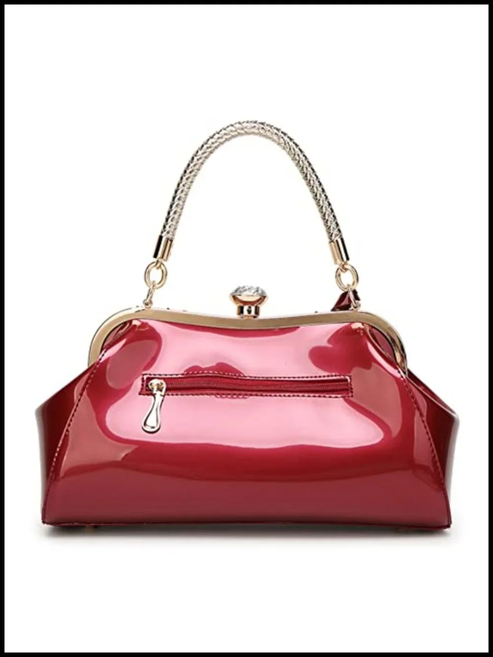 Glossy Patent Faux Leather Top Handle Tote Evening Bag Satchel Purse Women